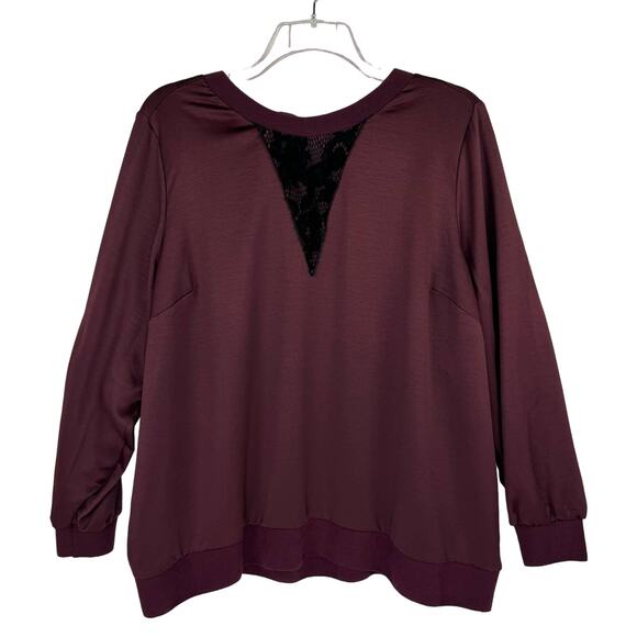 NWT LANE BRYANT | Burgundy Satin Lace Detail Sweatshirt | Women's 22/24 - Picture 1 of 9